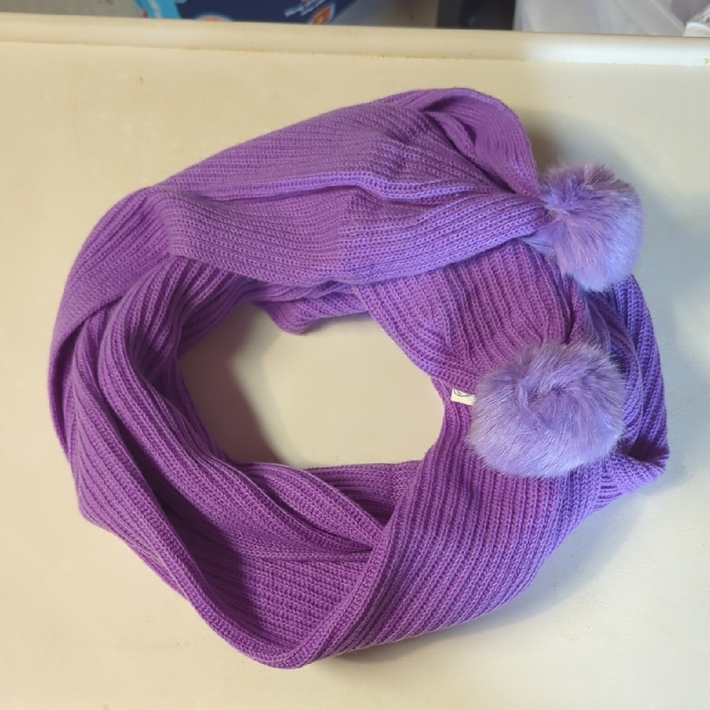 Talbots Purple Knit Kids Scarf with Pom Poms